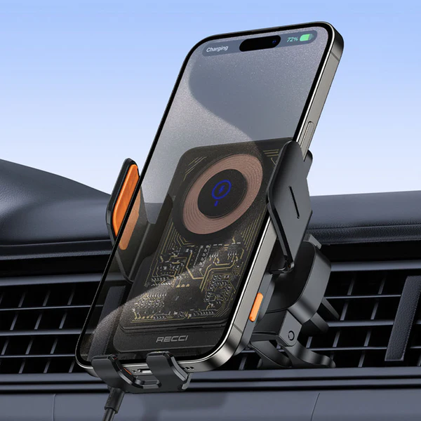 Recci Mars Series Car Phone Holder with MagSafe Charging Feature & Blue Light Indicator 15W