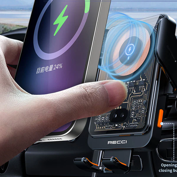 Recci Mars Series Car Phone Holder with MagSafe Charging Feature & Blue Light Indicator 15W