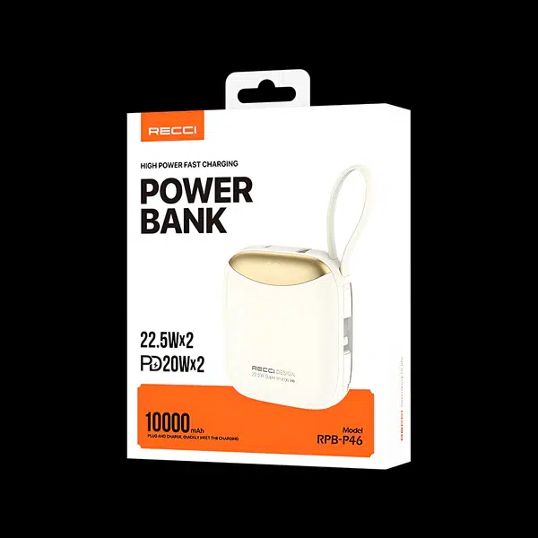 Recci Stylish Power Bank Fast Charging with Dual Cable 10000mAh