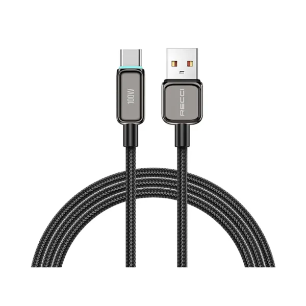 Recci 100W Fast Charging USB-A to Type-C Cable with Lamp Display