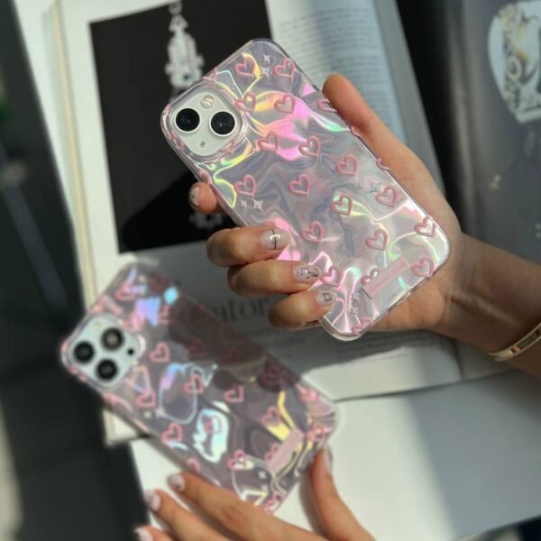 Water Ripple Holographic Hearts Iphone Case
