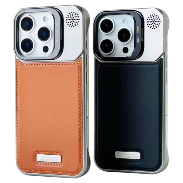 Premium Leather Hollowed-Out Design Case with Aluminum Back Without Frame With Camera Stand