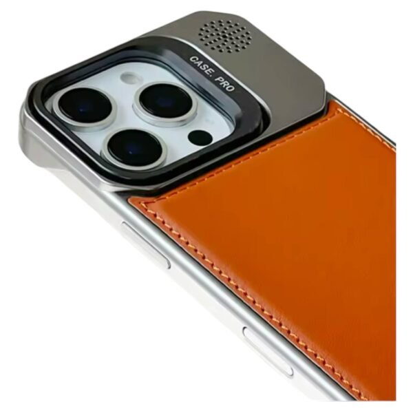 Premium Leather Hollowed-Out Design Case with Aluminum Back Without Frame With Camera Stand
